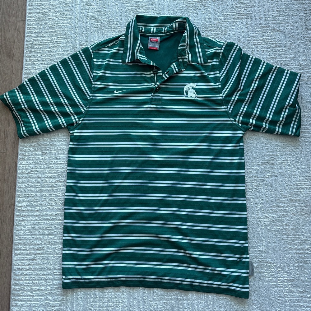 Michigan State Nike Football Polo green and white stripes